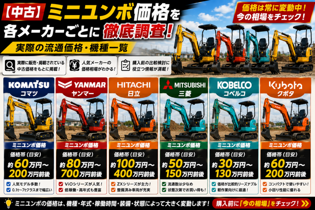 2025年 ミニユンボ各メーカーごと