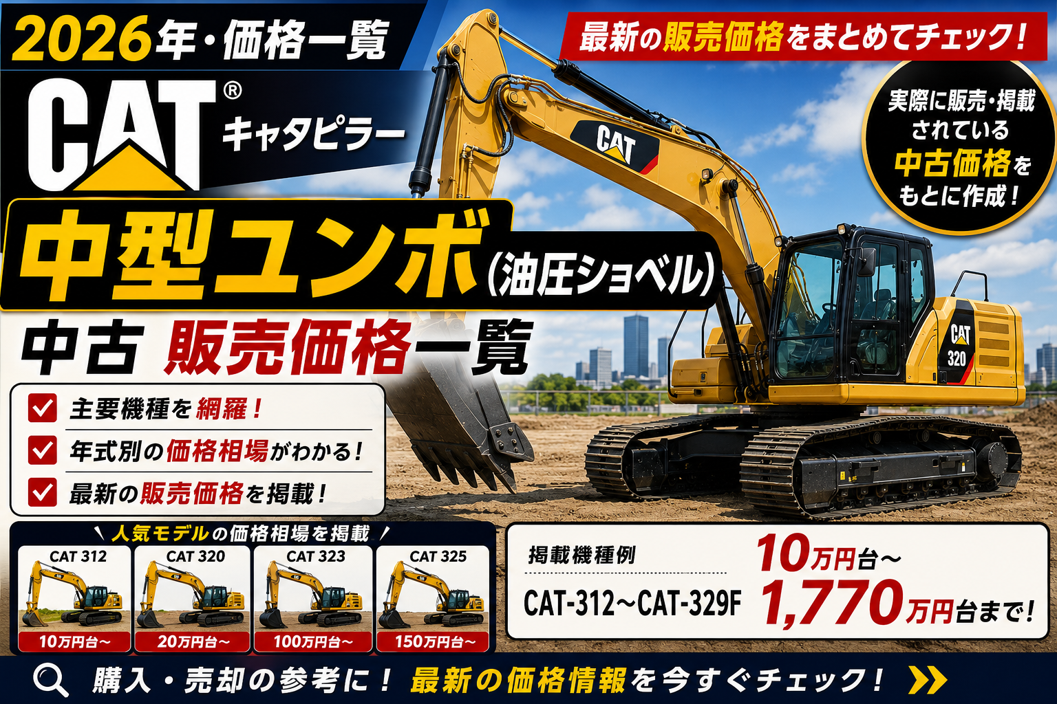 2026年 キャタピラー（CAT） 中型ユンボ 販売価格